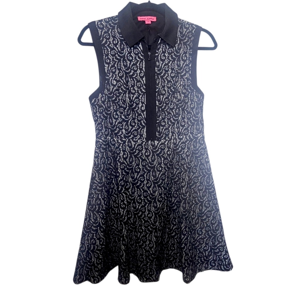Betsey Johnson Womens Black White Lace Zip Front Fit Flare Dress Size 8 Retro - Picture 8 of 11